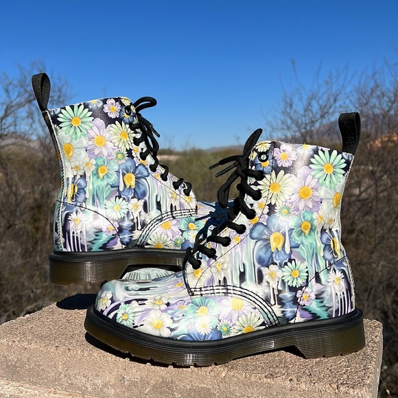 Dr. Martens Pascal Blue Slime Paint Drip Floral Boots - Picture 9 of 17
